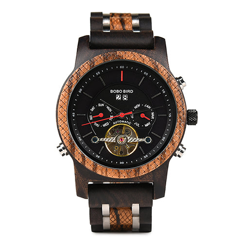 AUTOMATIC SKELETON WOODEN WATCH